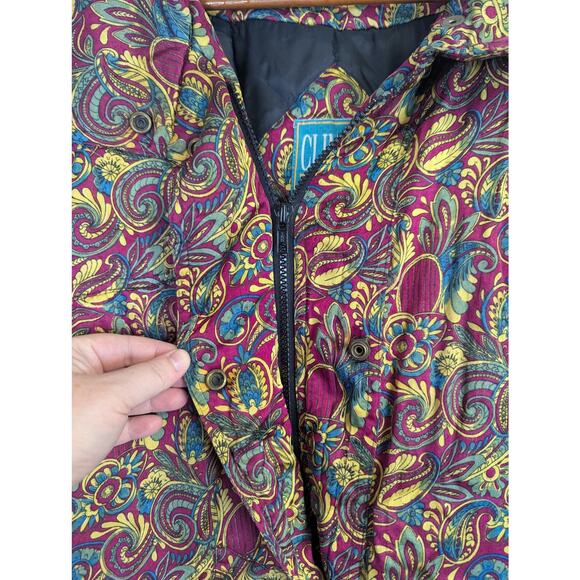 Vtg 90s Maximalist Puffer Coat Colorful Paisley Bold Statement Zip Womens Small - Picture 4 of 13